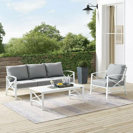 CLAUSTRO Outdoor Sofa Set, Gray & White - Sofa, Arm Chair & Coffee Table - 3 Piece CL3036206